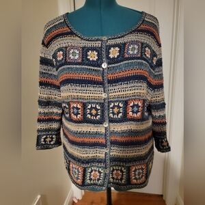 VGUC Peruvian Connection Cropped Crocheted Cardigan XL
